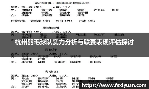 杭州羽毛球队实力分析与联赛表现评估探讨