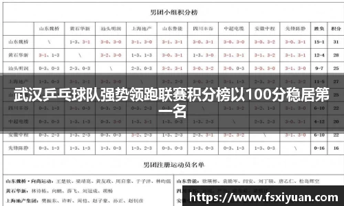 武汉乒乓球队强势领跑联赛积分榜以100分稳居第一名