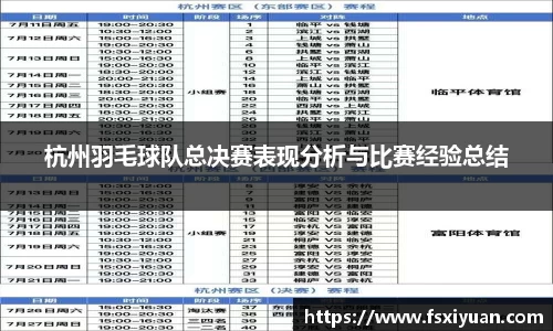 杭州羽毛球队总决赛表现分析与比赛经验总结